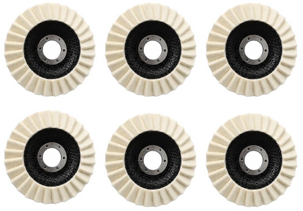 6 stuks 125 mm wolvilt polijstschijf, 22,5 mm polijstopzetstuk voor haakse slijper, schuurschijf, wolvilt polijstschijven voor het slijpen en polijsten van hout, lak, roestvrij staal