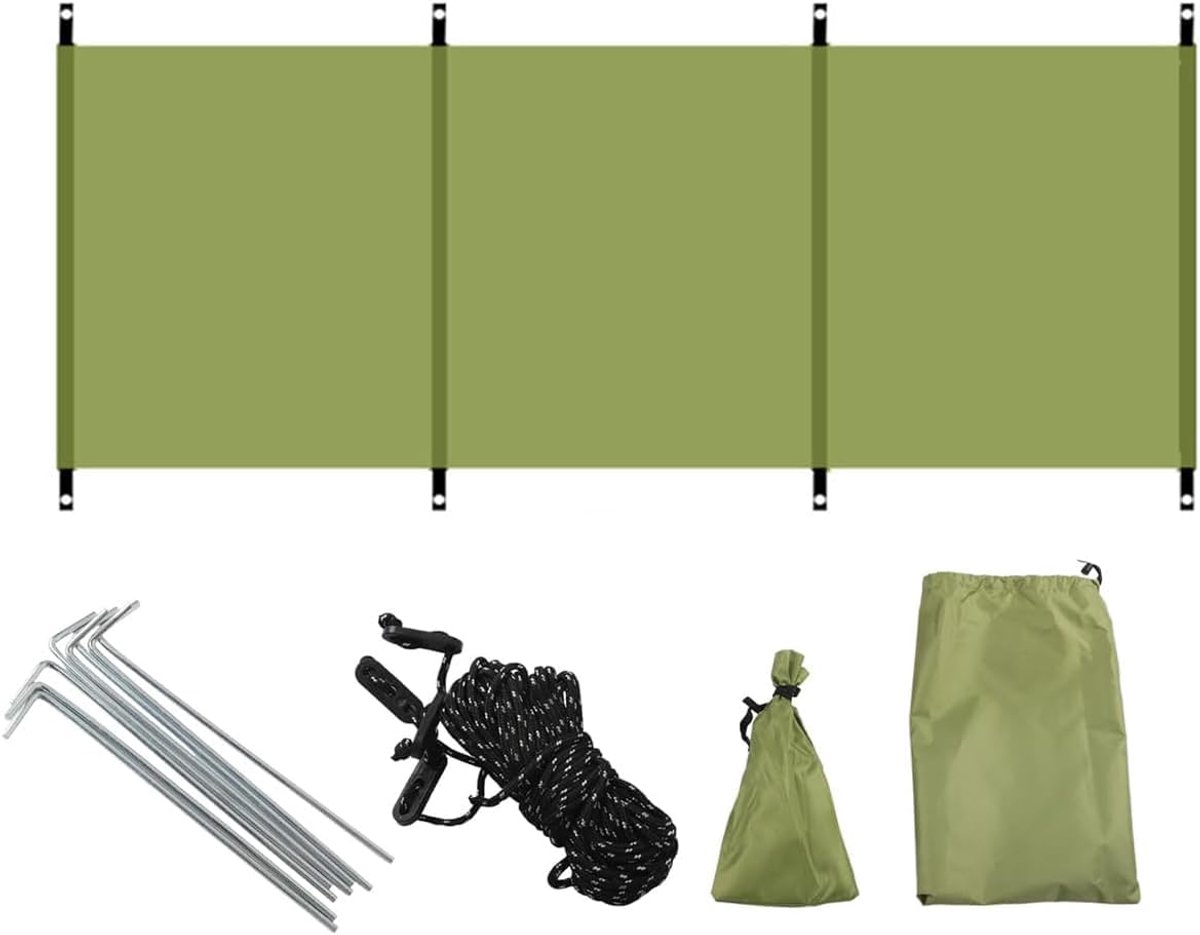 Windbrekers Camping, voorruit voor camping, BBQ en buitenactiviteiten Beschermt tegen wind en zand zonder paal (Groen Niet met de steunstaf)