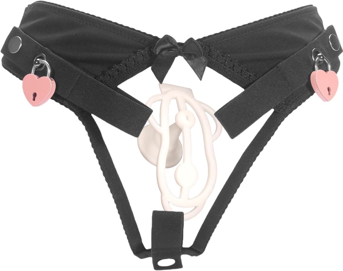 Kuisheidskooi voor mannen met trechtervormige, stevig zittende kuisheidsgordelonderbroek met kantontwerp en hartvormige sluitingen, penis kooi seksspeeltje SM bondage apparaat (White)