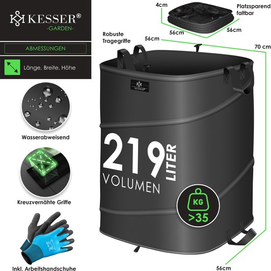 KESSER® Pop-up tuinzak set van 2 x 219 liter - Zelfstaand en opvouwbaar - Antraciet/zwart — afbeelding 5