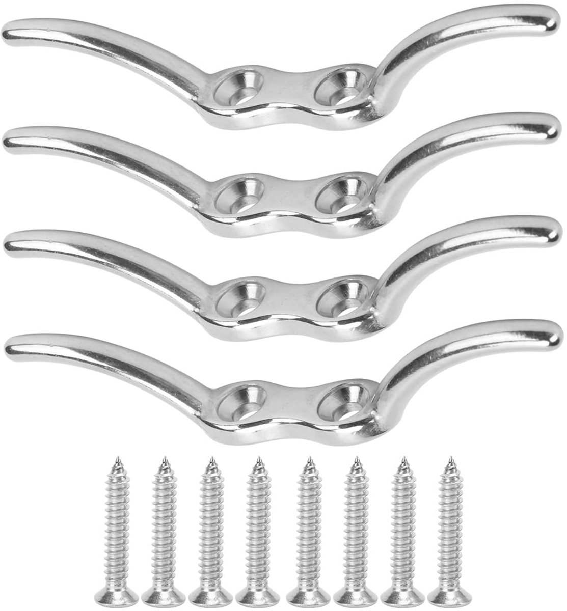 4 stuks 112mm Vlaggenmast Cleat Hook Roestvrij Staal Zilveren Vlaggenstok Vallen Touw Klemhaak voor Maritieme Bevestiger Accessoires voor Dock Deck Base