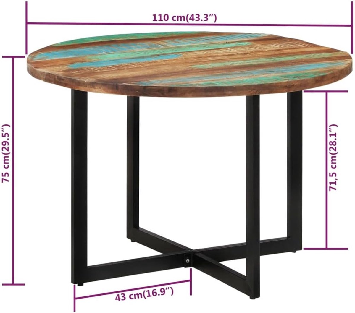 Gerecycled hout chique eettafelontwerp uniek 110x75 cm