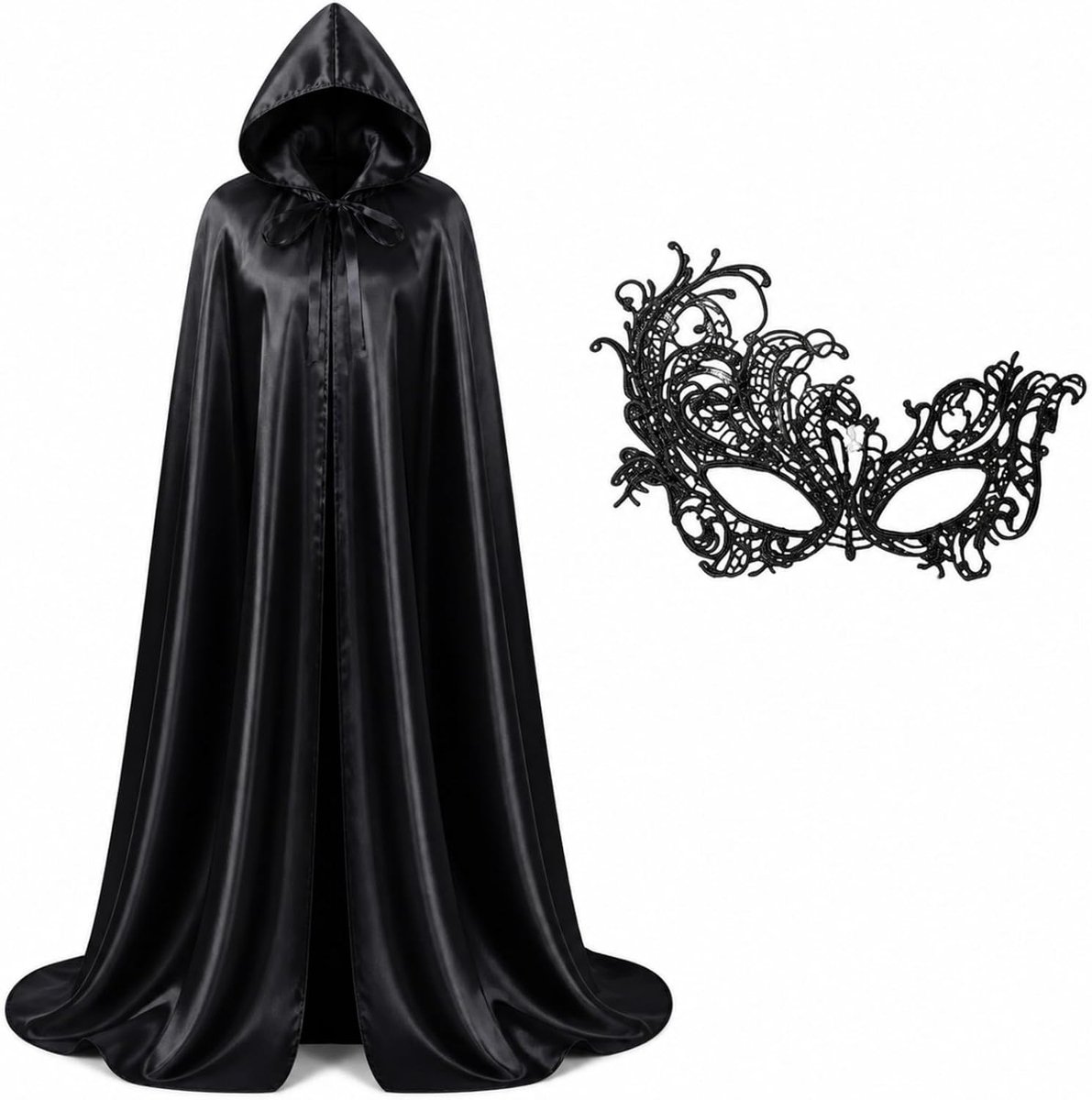 2-delige set zwarte cape met capuchon