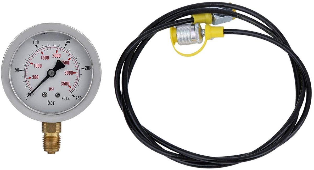 Meterset, Hydraulische Druktester M16*2-BSP1/4 + 0~250BAR/3600PSI1,5m Slang, Hydraulische Slang Testpuntkoppeling