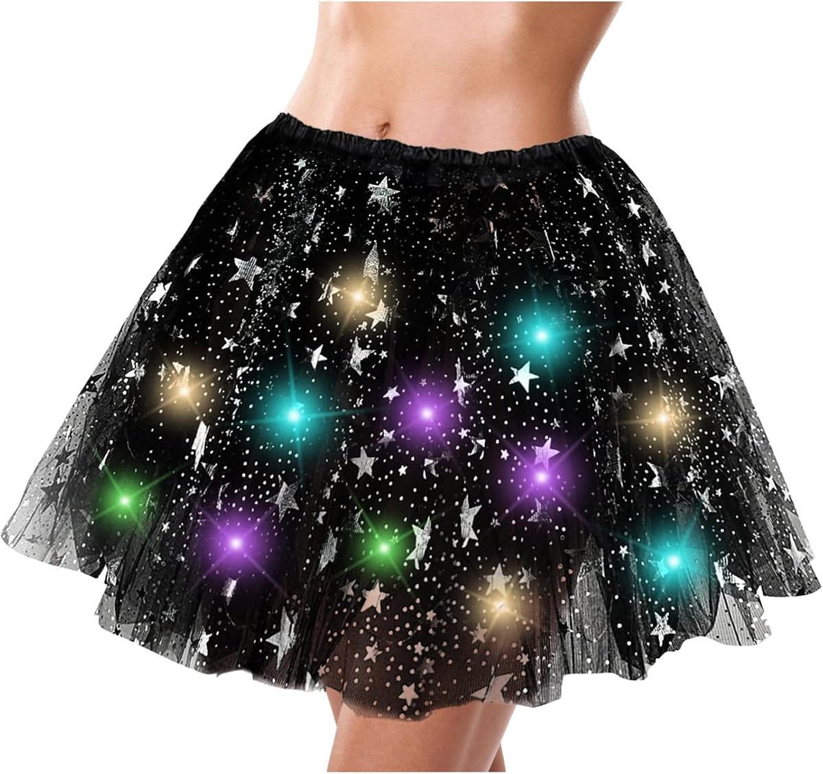 Rok met led, 40 cm rok, led dames, zwarte tutu voor volwassenen, glanzende tule rok, lichtgevende rok voor dames, voor carnaval, Halloween, dansfeest, maskerade