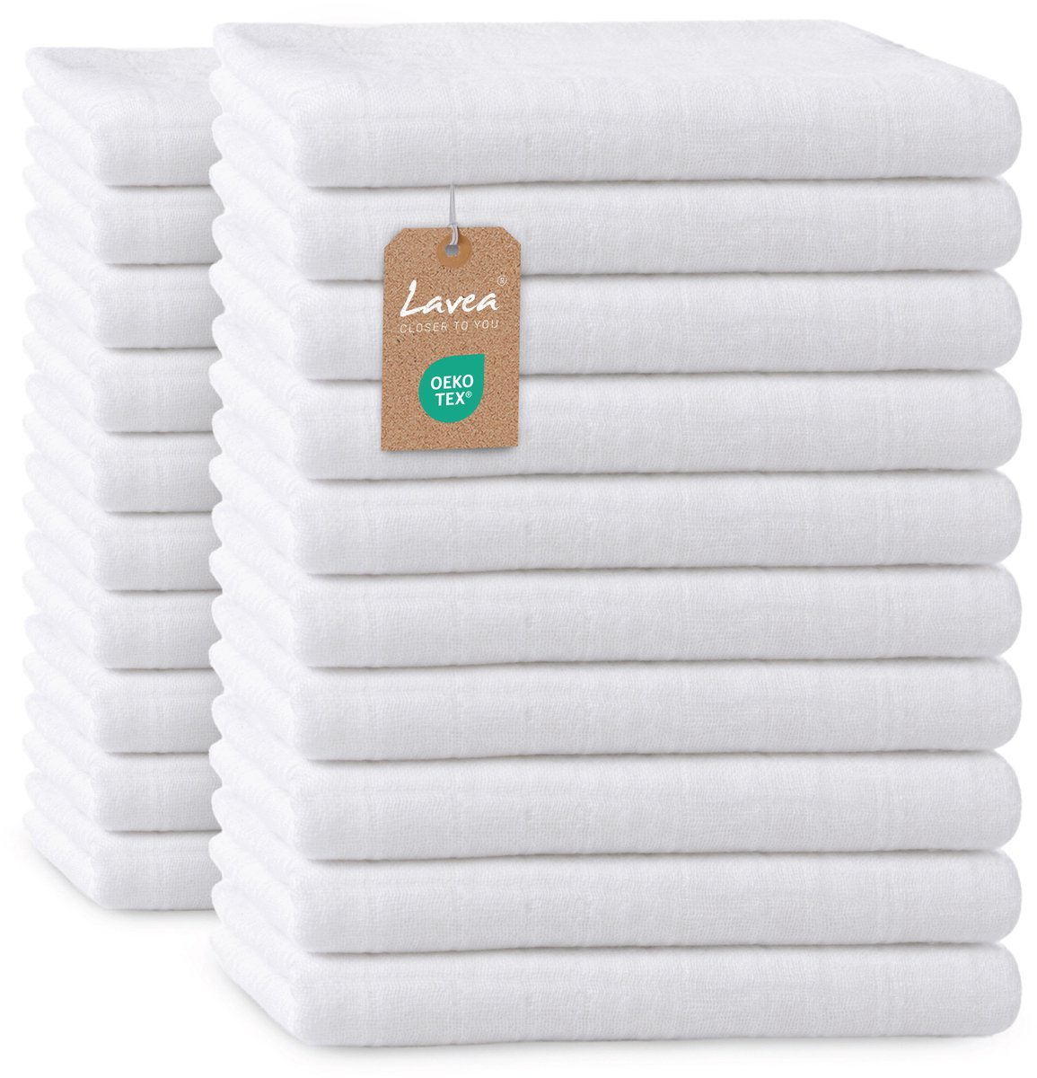 Lavea® 20 Pack Hydrofiele Doeken 70x70 cm – 100% katoen – zachte en absorberende doeken voor voeden, verschonen & babyzorg - Wit
