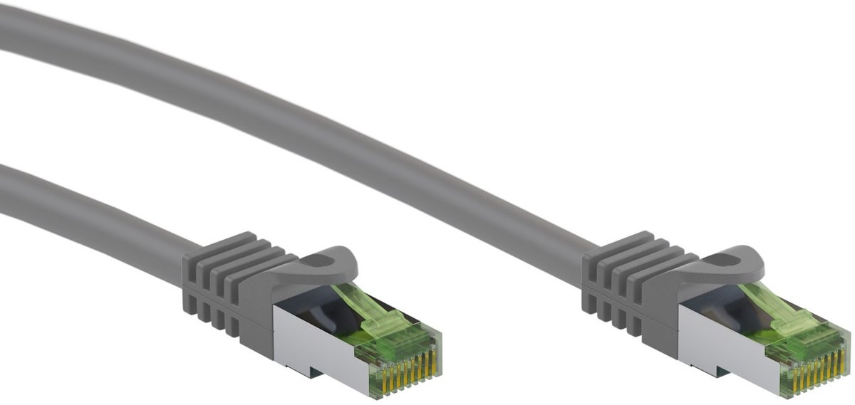 Goobay RJ45 netwerkkabel met CAT 8.1 S/FTP ruwe kabel, AWG 26, grijs, koperen geleider, LSZH halogeenvrije kabelmantel, RJ45-connector (CAT 6A)