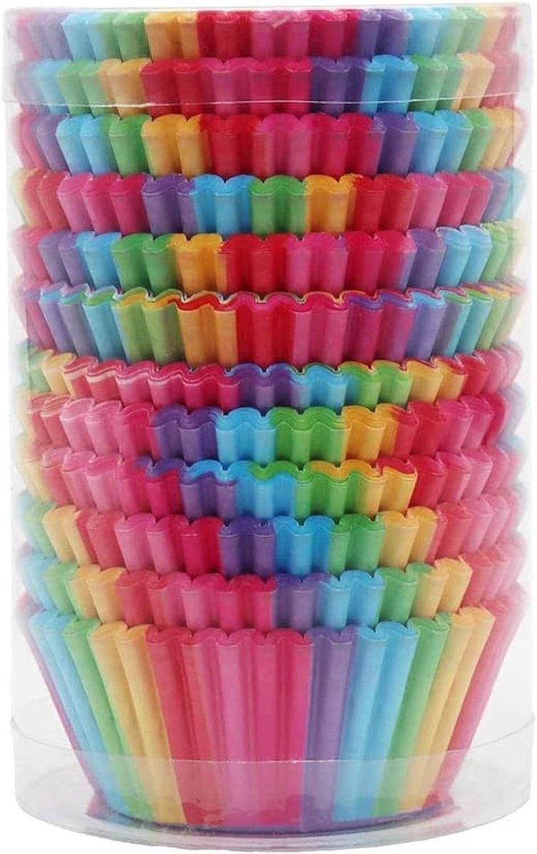 200 stuks muffinvormpjes van regenboogpapier