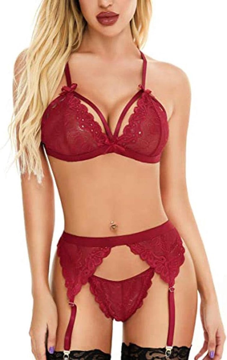 Sets met nachtmode & ochtendjas Vrouwen Sexy Lingerie Set Lace Mesh Backless BH en G-string Lingerie