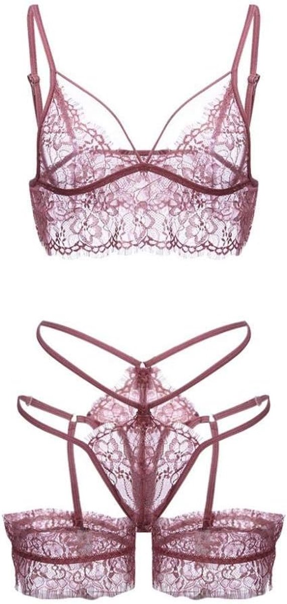 Dames Vrouwen Lace Lingerie Set Holle Ondergoed Beha String Jarretellegordel