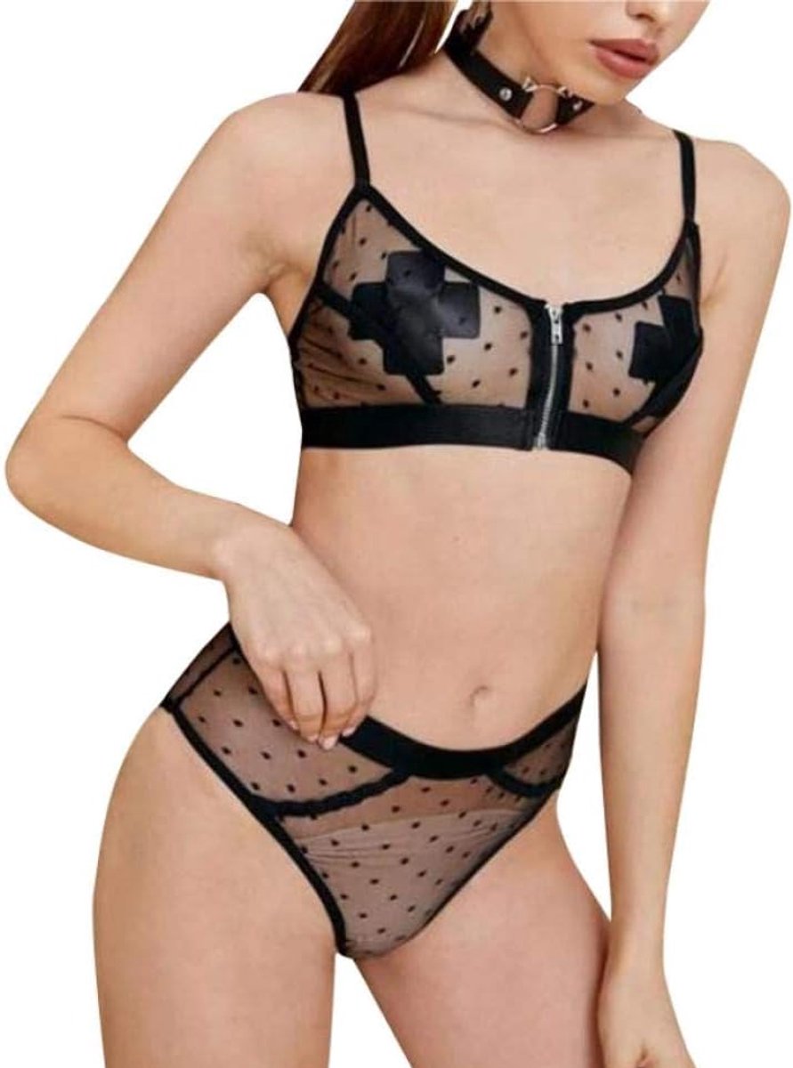 Sexy dames erotische lingerie Vrouwen Erotische Ondergoed Verleiding Sexy Nachtkleding Beha Slips Hol Porno Kostuum Polka Dot Dames