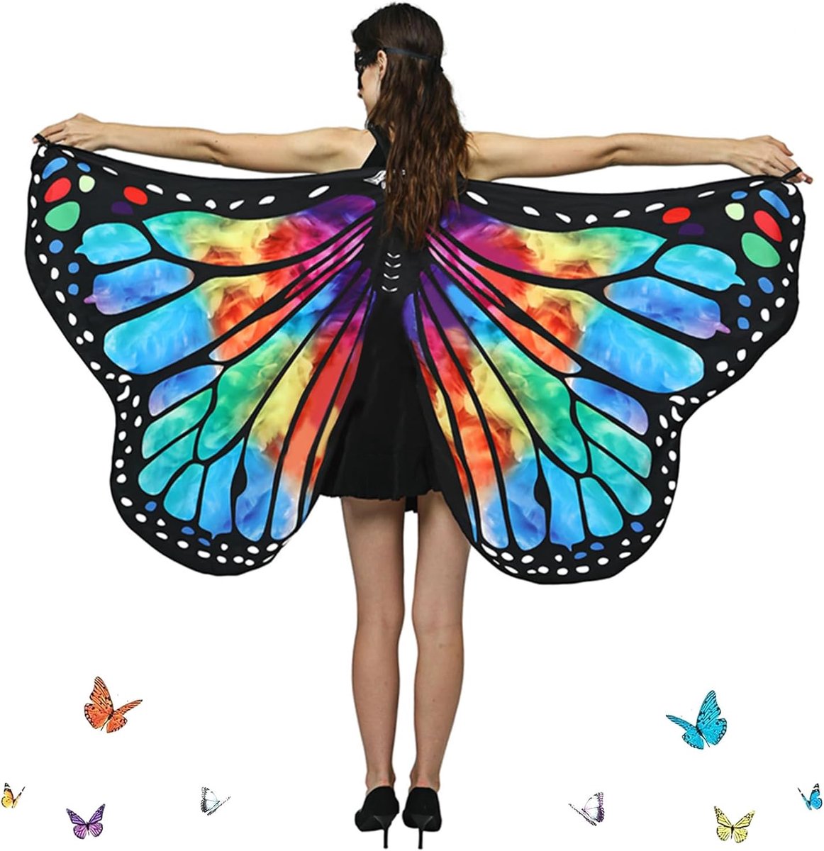 Cape Vleugels Carnaval Kostuum Vrouwen Vlinder Cape Vleugels Dames Verkleedkleding Kostuum Kleurrijke Vlinder Cape Nimf Pixie Kostuum Accessoires Voor Halloween Mardi Gras Cosplay Feest