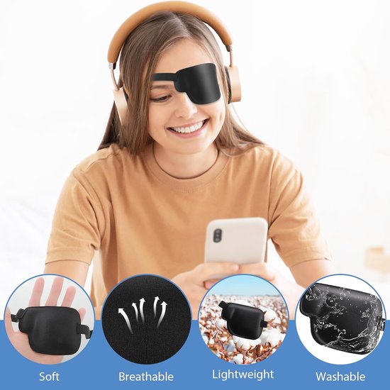 Medische oogklep, 2 stuks, enkele oogklep, verstelbaar oogmasker, medische ooglappen voor volwassenen en kinderen, voor de herstelperiode na operaties (links + rechts) — afbeelding 3