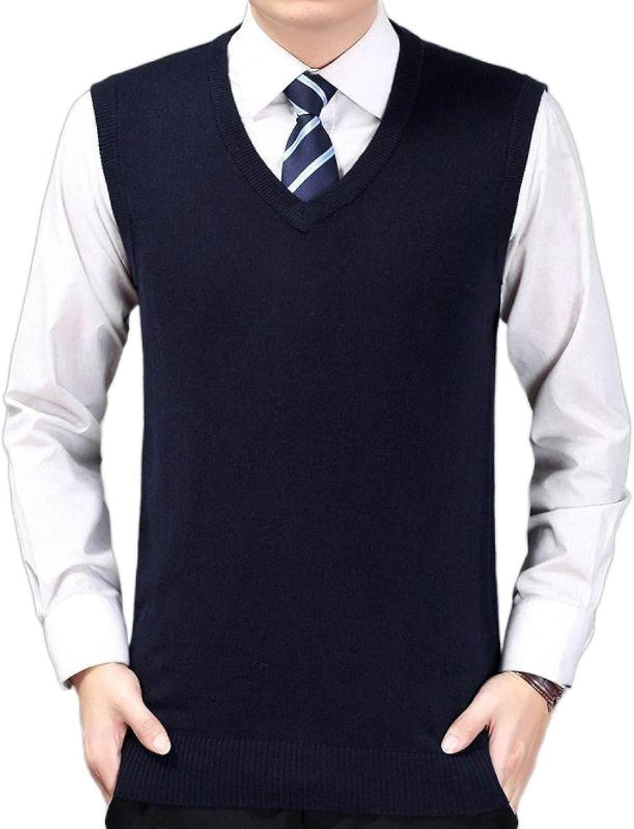 Herfst En Winter Heren Vest Met V-Hals Pullover Trui, Jeugd Mouwloos Heren Vest Effen Kleur Gebreid Trui Vest, Klassiek Zakelijk Heren Breigoed Gebreid Vest Trui Tanktops, Marineblauw, S