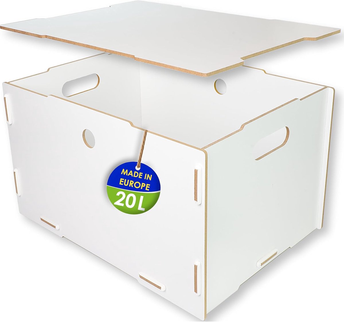 39x29x22,5 cm met deksel (witte MDF-houten kist) - Grote stapelbare opbergkisten met handgrepen - Opbergbak voor documenten, speelgoed en boeken