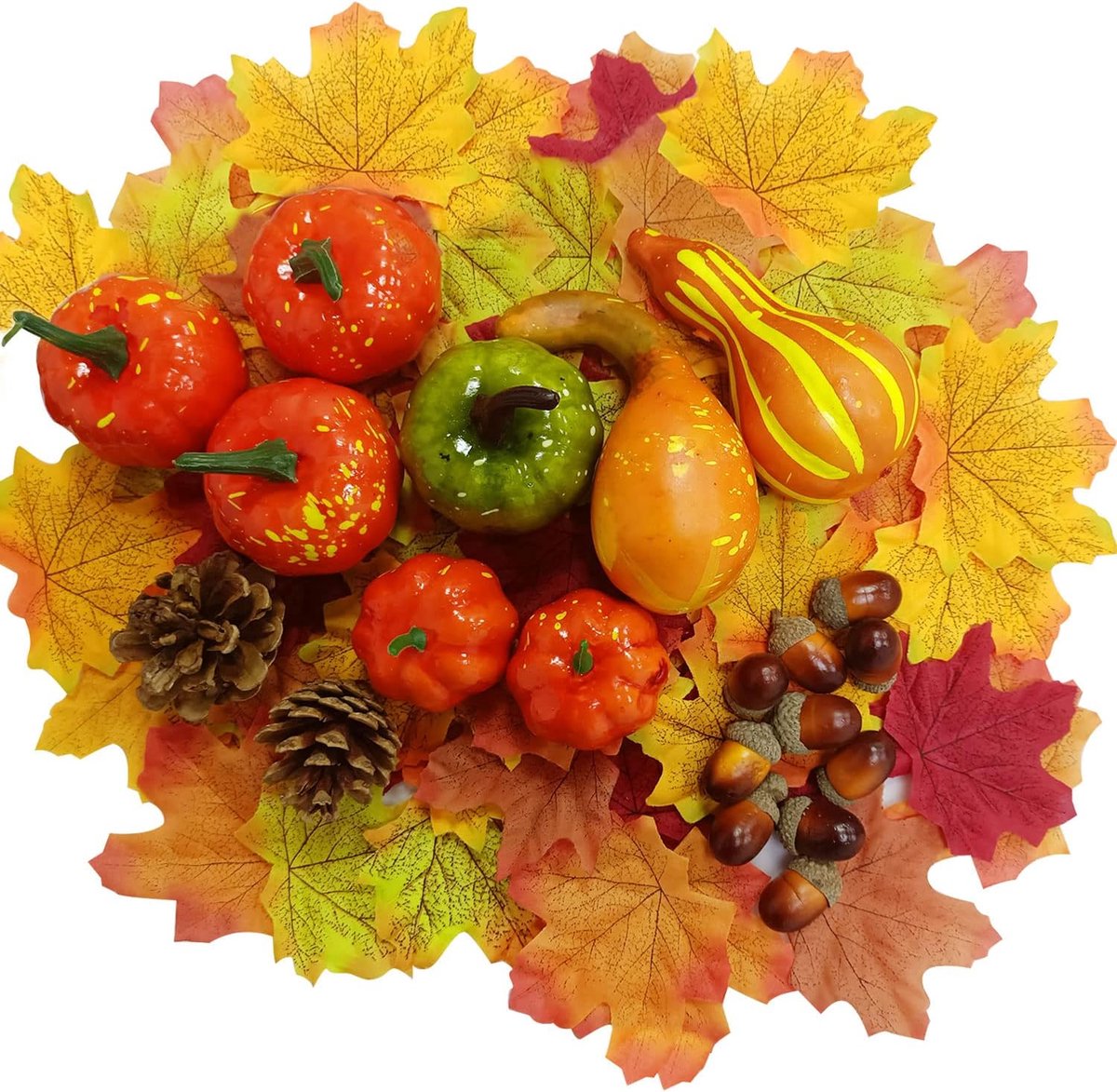 50 stuks kunstpompoenen, herfstdecoratie, pompoendecoratie, herfst, mini-pompoen, esdoornbladeren, eikels, dennenappels, kunstesdoornbladeren, decoratie, simulatiepompoen voor herfstdecoratie