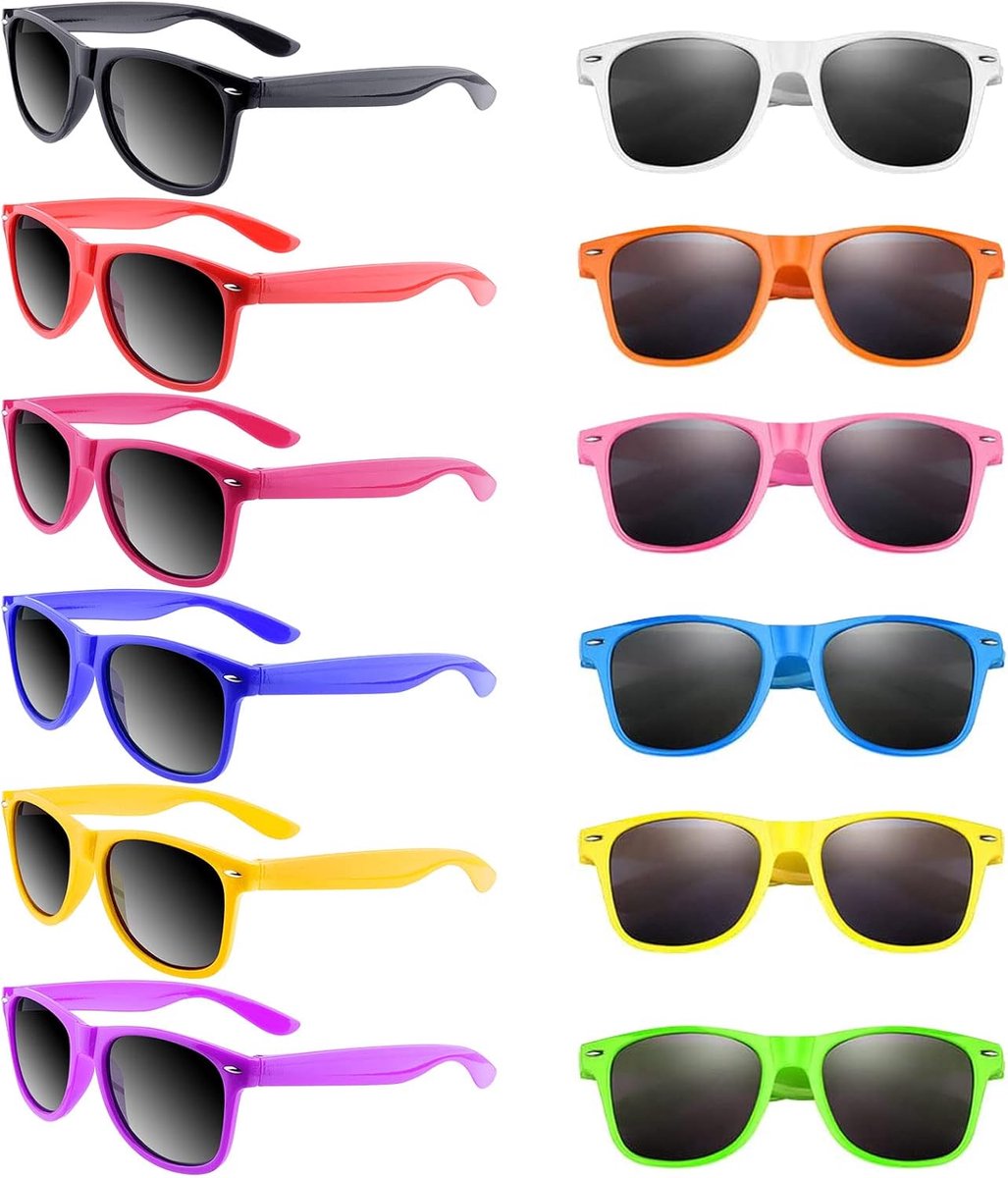 Neonkleurige zonnebril, feestaccessoires, cadeauzakvulling, grappig cadeau voor verjaardagsfeestjes, 12 kleuren., 12 count
