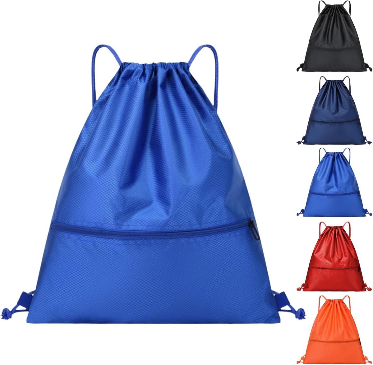 Rugzak met trekkoord en voorvak waterdichte Oxford-doek, lichtgewicht gymzak voor sport en reizen, Blauw, S