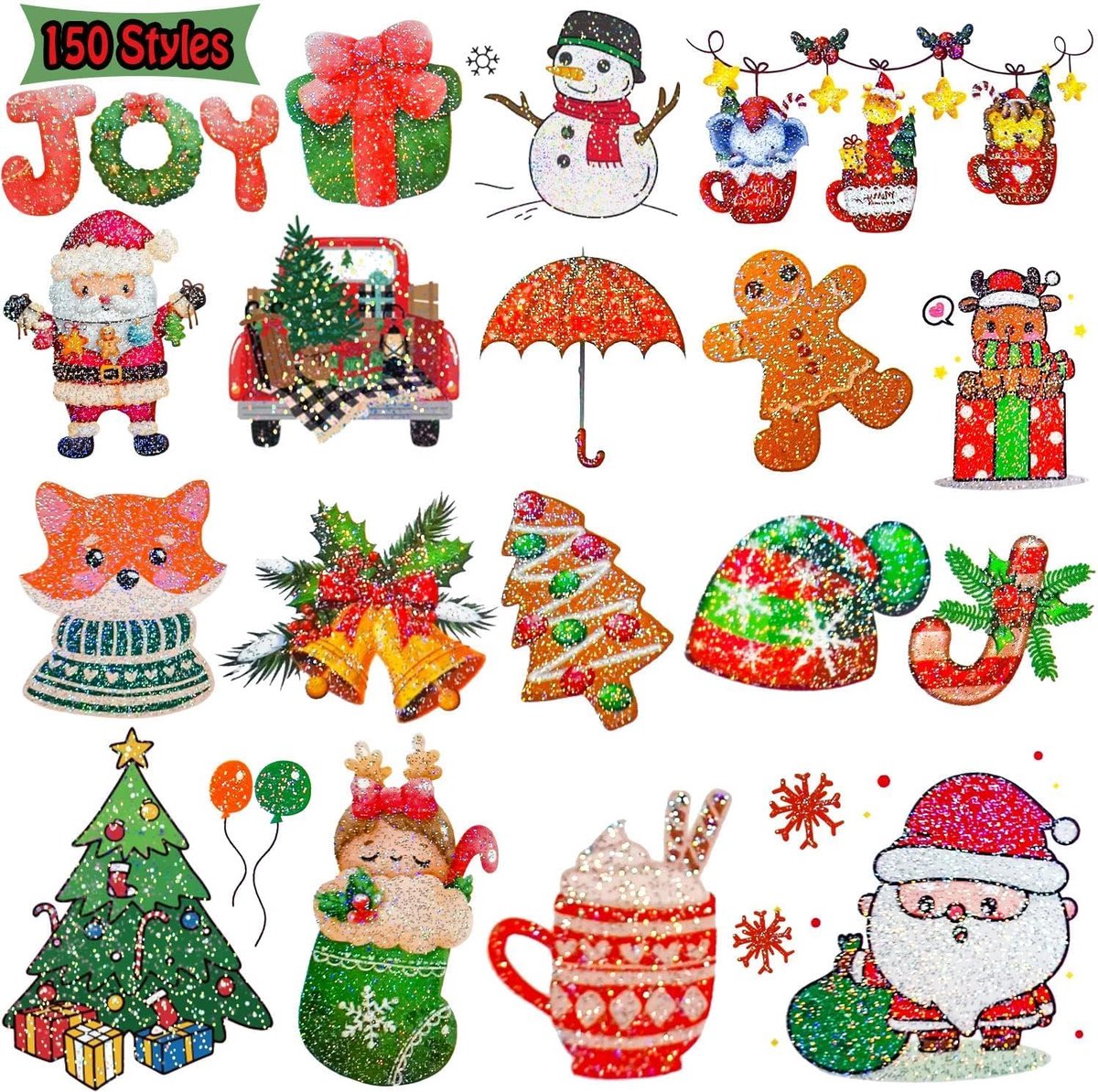 Kersttatoeages voor kinderen, 150 stuks glittertatoeages, tijdelijke tatoeages als kerstman, cadeaus voor kinderen, voor kerstdecoratie, adventskalender, vulling geschenken