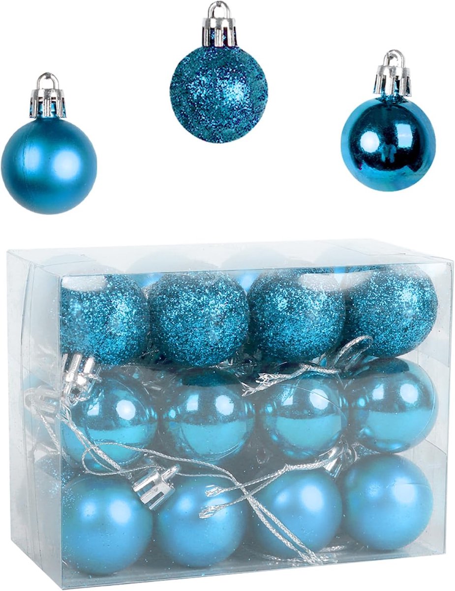 Kerstdecoratie, kerstboomballen, decoratie, kerstballen met koord, herbruikbaar, mat glanzend, glinsterende kerstballen, set van 24 stuks, vier kleuren