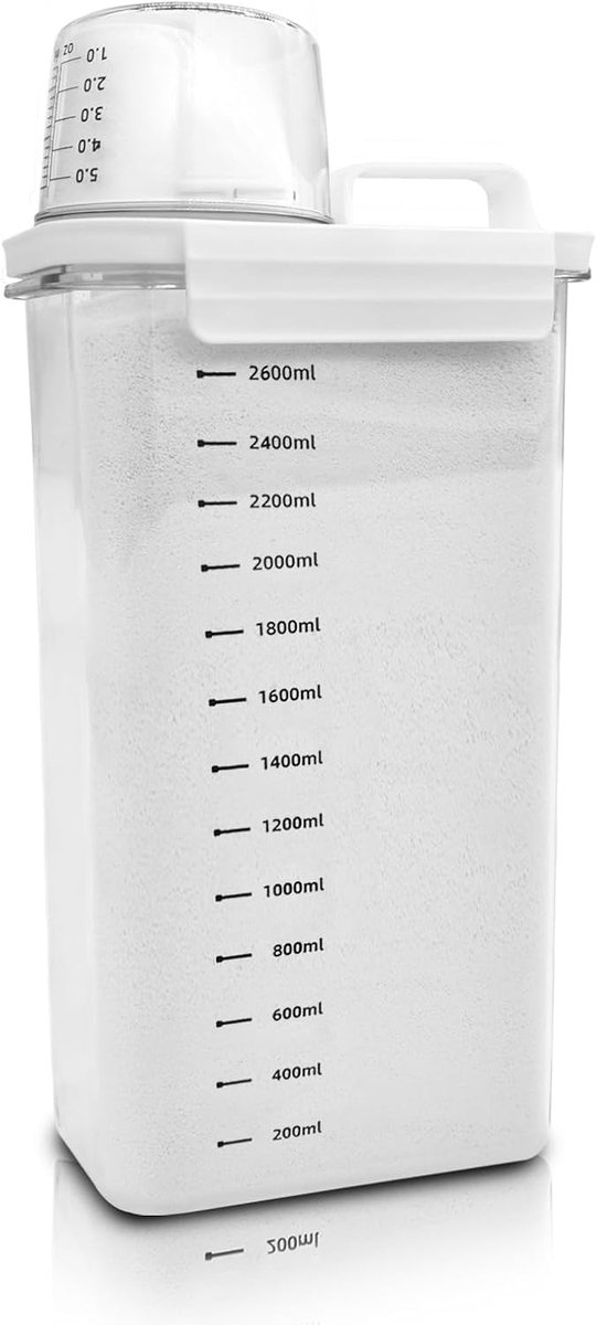 Opbergdoos, Wasmiddel Dispenser Met Meetbeker,voor gebruik in wasmiddelen, PET Plastic Clear, BPA, Multifunctionele Wasmiddel Dispenser (2900ml)