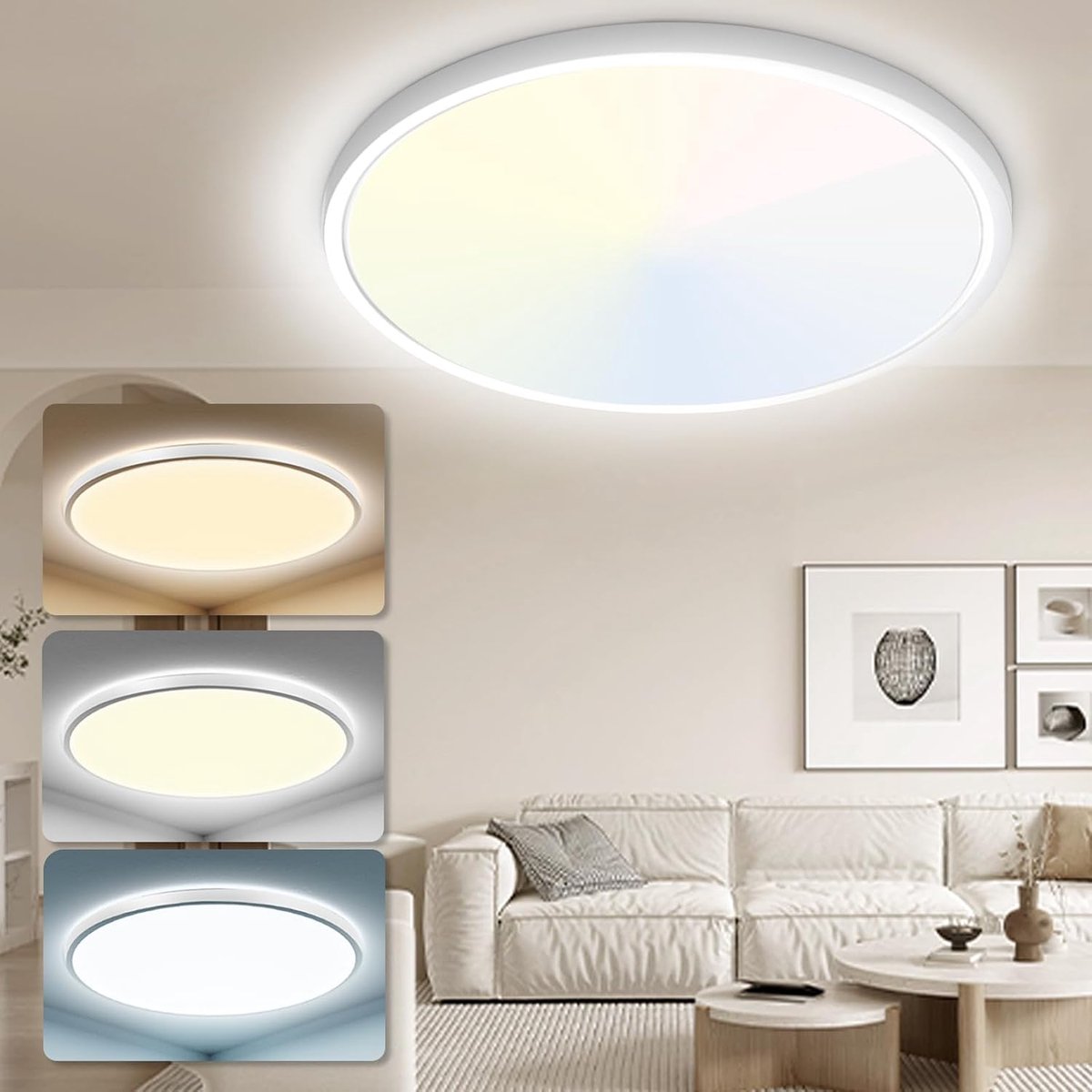 Plafondlampen, 6000K/4000K/3000K 3 Kleurtemperatuur Flush Plafondlamp, Waterdichte Ronde Ultra Dunne Plafondlamp voor Keuken Slaapkamer Gang Woonkamer Kantoor