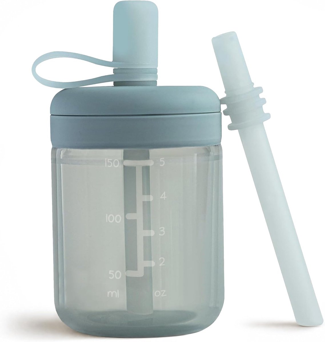 Rietjesbeker, Trainingsbeker Siliconen, Drinkbeker met Rietje voor Baby's en Peuters, BPA-Vrije Antilek Tuitbeker, Vaatwasserbestendig, 6 + Maanden, 5oz(Lichtblauw)