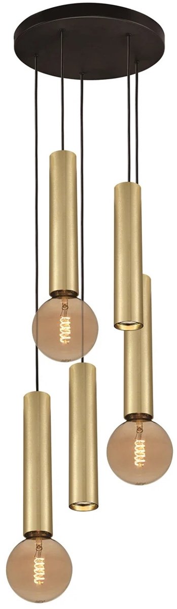 Fantasia Taboro hanglamp 5-lichts, 2x GU10 + 3x E27 (excl.), zwart met geborsteld goud, aluminium