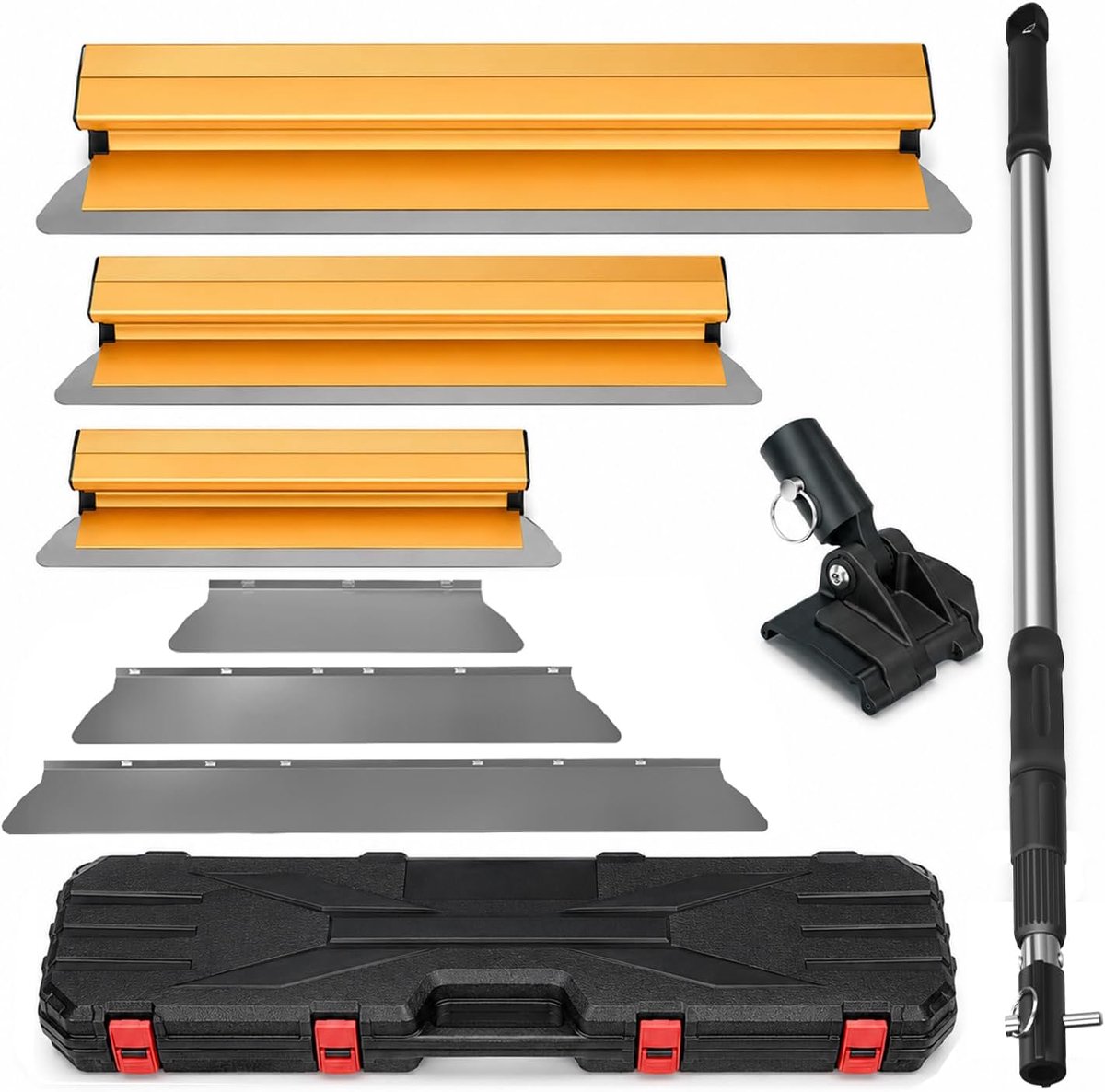 Gipsplaten pleisterspatel set met transportkoffer, 30CM, 50CM & 80CM gladmakende spatel met verlenghandvat, geëxtrudeerd aluminium en roestvrijstalen constructie
