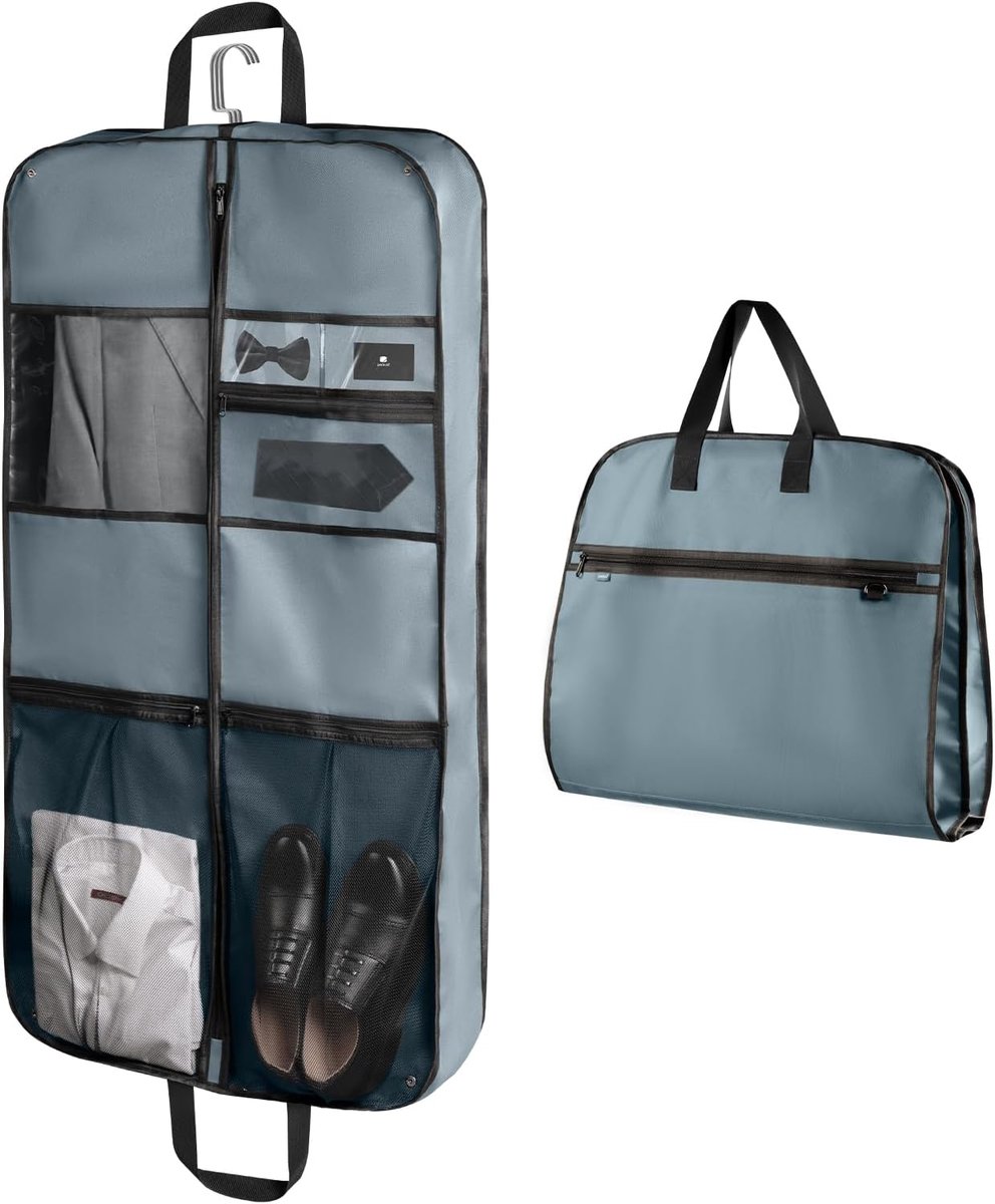 Pack all 109,2 cm Premium Verstevigde Reiskledingtas, Zwaargewicht Hangende Paktas, Opvouwbare Jurktas voor Kastopslag, Pak Beschermer Voor Kleding Overhemden Jurken Jassen (Grijs)