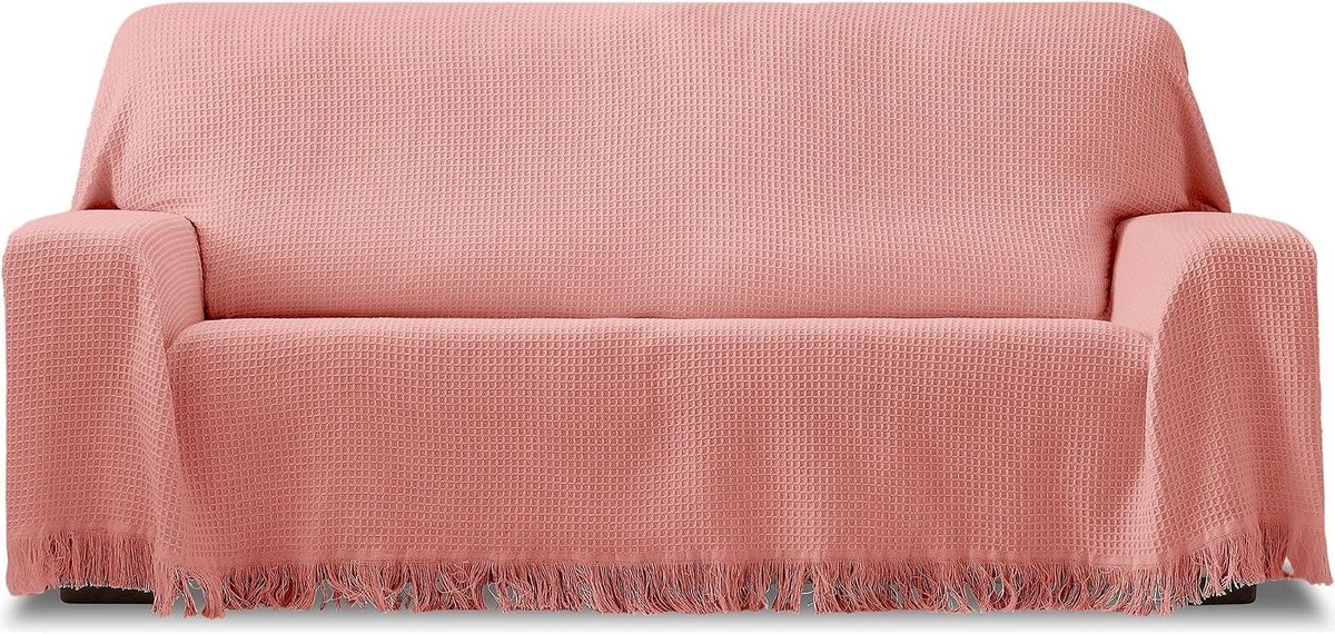 Multifunctionele sprei, omkeerbaar, afmetingen 230 x 260 cm, van jacquard-stof, met franjes, roze, ideaal voor bank of bed, ademend en zacht