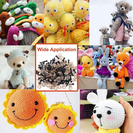 Ogen met ringen, 150 stuks kleine poppenogen knutselspeelgoed ogen teddybeer ogen 6 mm/8 mm/9 mm/10 mm/12 mm, zwarte plastic veiligheidsogen voor het maken van zacht speelgoed / gebreid — afbeelding 4