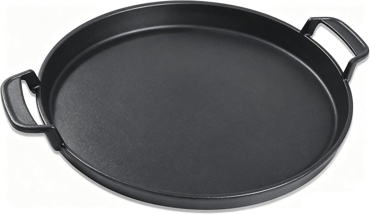 Universele gietijzeren grillpan, grote ronde pan met twee handgrepen en schenktuiten, multifunctionele braadpan (30,9 cm)