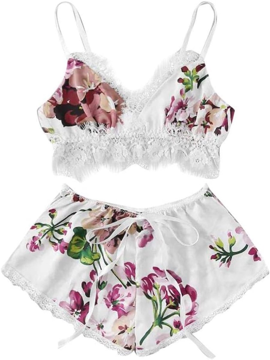 Dameskleding Sexy kanten lingerie pyjama push-up bh set sexy slips Lingerie-White_L