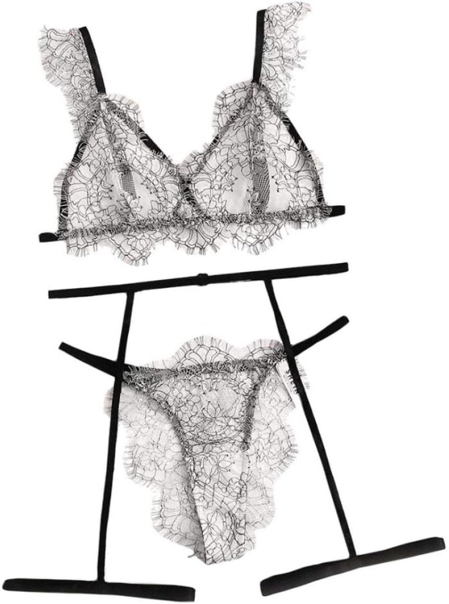 Sets met nachtmode & ochtendjas 3 ST Vrouwen Sexy Lingerie Kanten Kousenband Beha G-String Verleiding Perspectief Bondage Sex Set
