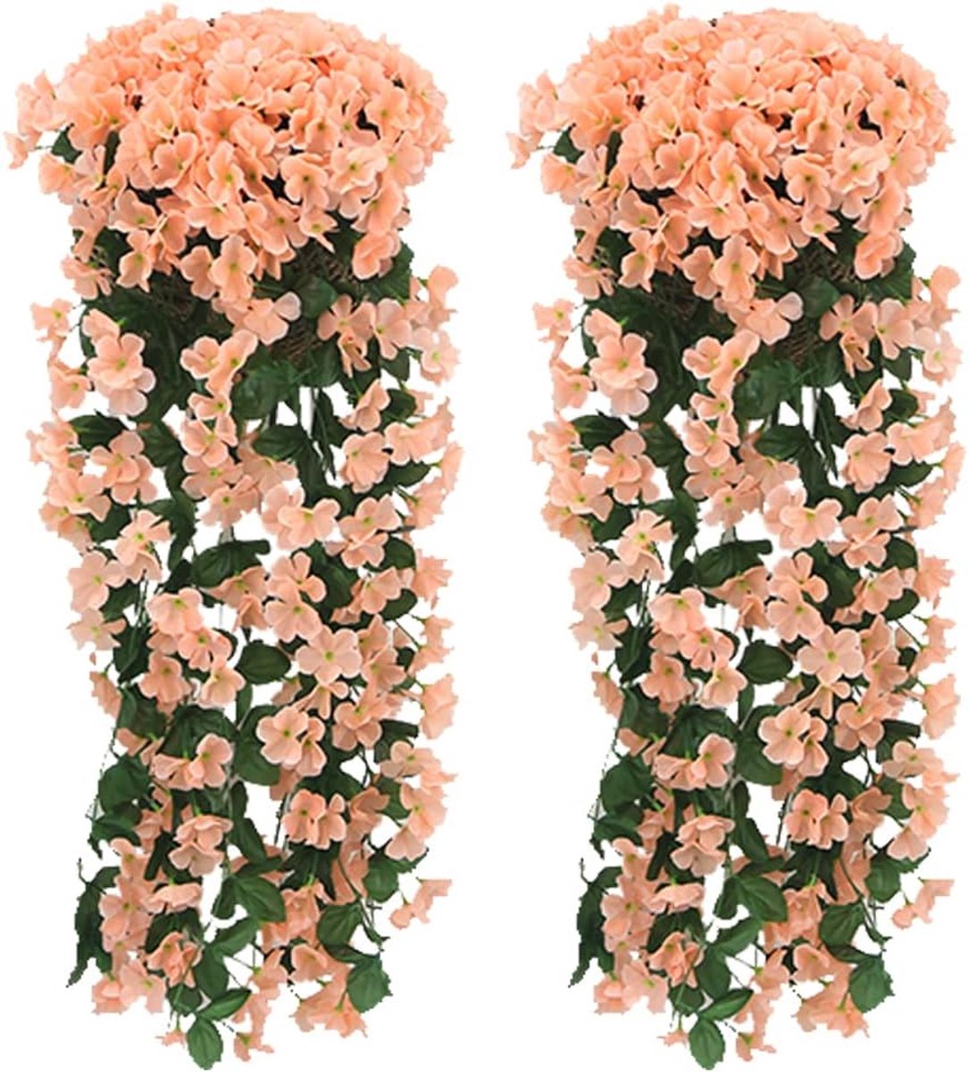 Kunstmatige hangende bloemen, 2 stuks, kunstmatige hangplanten, uv-bestendig, nephangende bloemen, kunstmatige hangplanten voor tuin, terras, bruiloft, buitendecoratie