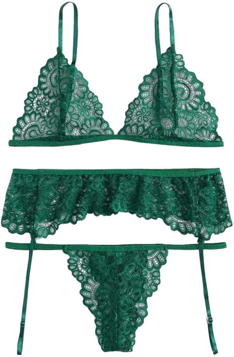 Sexy lingerie dames v-hals doorschijnende kanten kimono lingerie nachthemd ondergoed sexy set negligé jurk met stringVrouwen Sexy Lingerie Kant Draadloze Beha Transparant Hol Thong Ondergoed Kousenband Nachtkleding Erotische Lingerie-GN_S