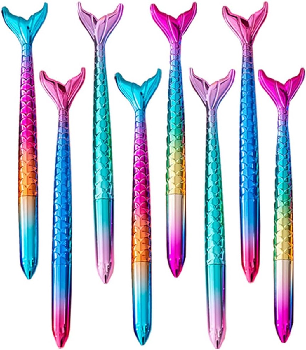 Balpenset, 8 stuks, creatieve visstaart gelpennen, visstaart pen, hoedverlopende kleuren, voor meisjes, gastgeschenken, party, cadeautje (zwarte inkt)