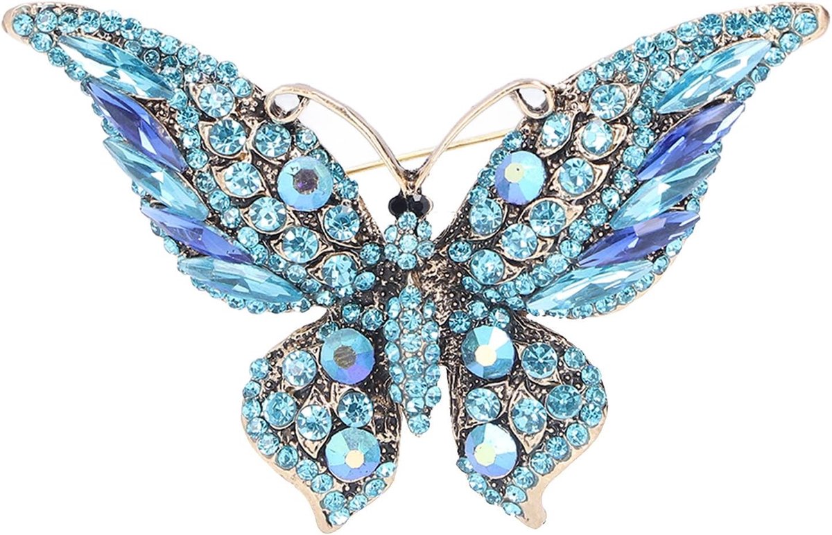 Vlinder broche kleurrijke glanzende kristallen broche pin decoratie kristal vlinder broche pin vlinder broches voor vrouwen meisjes, Blauw, Eén maat