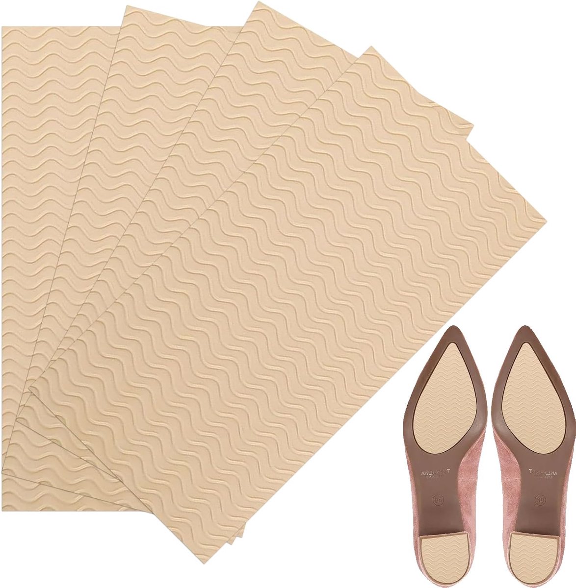 4 stuks antislip zoolpads, 27 × 10 cm schoenzoolbescherming, rubberen zool kan worden gesneden volgens de schoenmaat antislip en geluidsreductie (abrikoos, L)