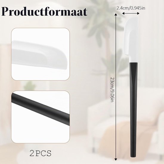 2 stuks houten handgreep bakspatel, 23 cm voedingskwaliteit rubber spatel kleine siliconen spatels voor bakken koken mixen (zwart) — afbeelding 2