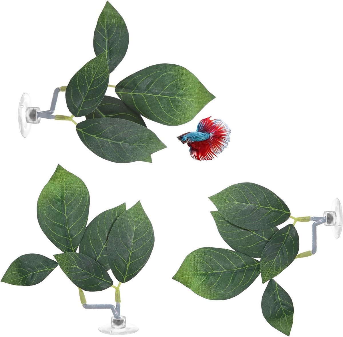 3-Pack Betta Fish Leaf Pad, Hangmat Plant Bladpad, Realistisch Rustend Visrust Bed voor Aquarium Decoraties/Aquarium Accessoires/Paaigronden/Fokken [Groen, Bladvormig]