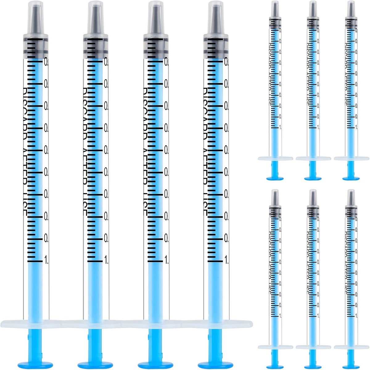 120 stuks doseerspuit zonder naalden, 1 ml spuiten, blauwe plastic spuit, kleine spuiten voor diervoedering, inkttoevoeging, lijmen