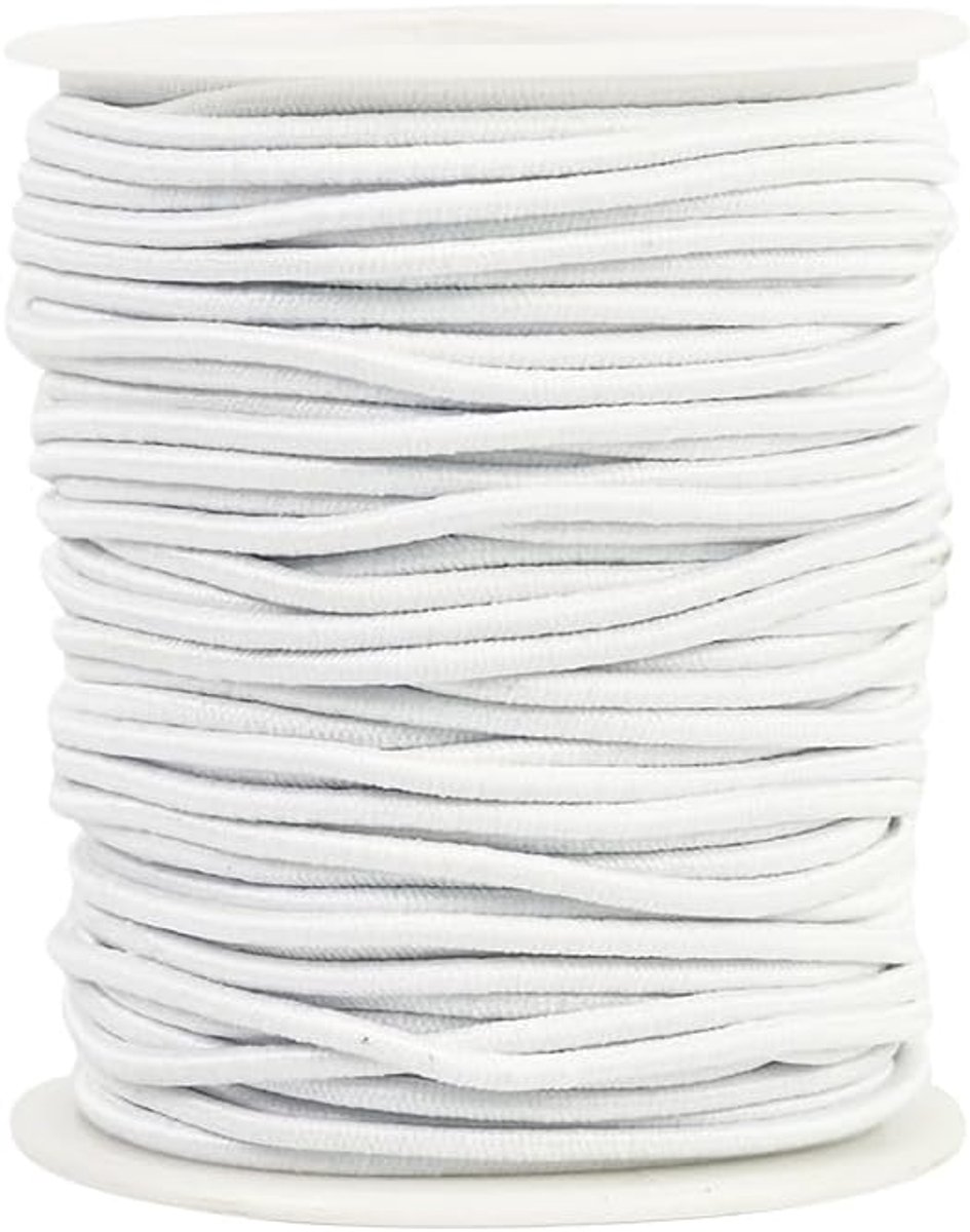 Touw, 2 mm, 30 m, wit expandertouw, zeiltouw, weerbestendig spankoord, rubberen koord, elastiek, bungee-koord voor doe-het-zelf knutselen, naaien, bagage, kamperen (wit, 2 mm x 30 m)