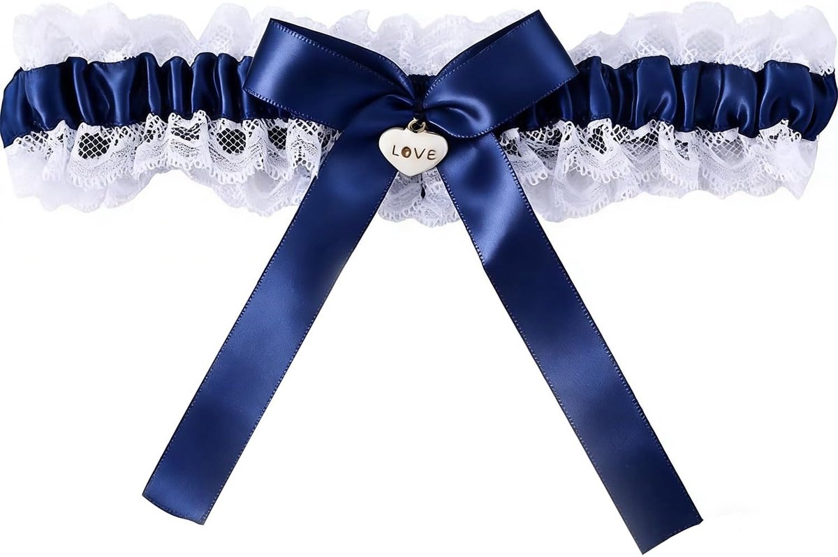 Blauwe bruid, kousenband bruid kousenband bruiloft kousenband bruid, kousenband cadeau voor bruid (blauw, 35-60 cm), Blauw en wit, One size