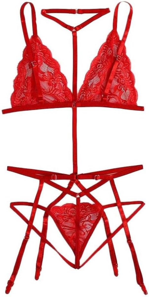 Kleding Vrouwen Perspectief Kanten String Jarretellegordel Sexy Lingerie Verleiding Ondergoed Halter Sex Nachtkleding-Rot_M