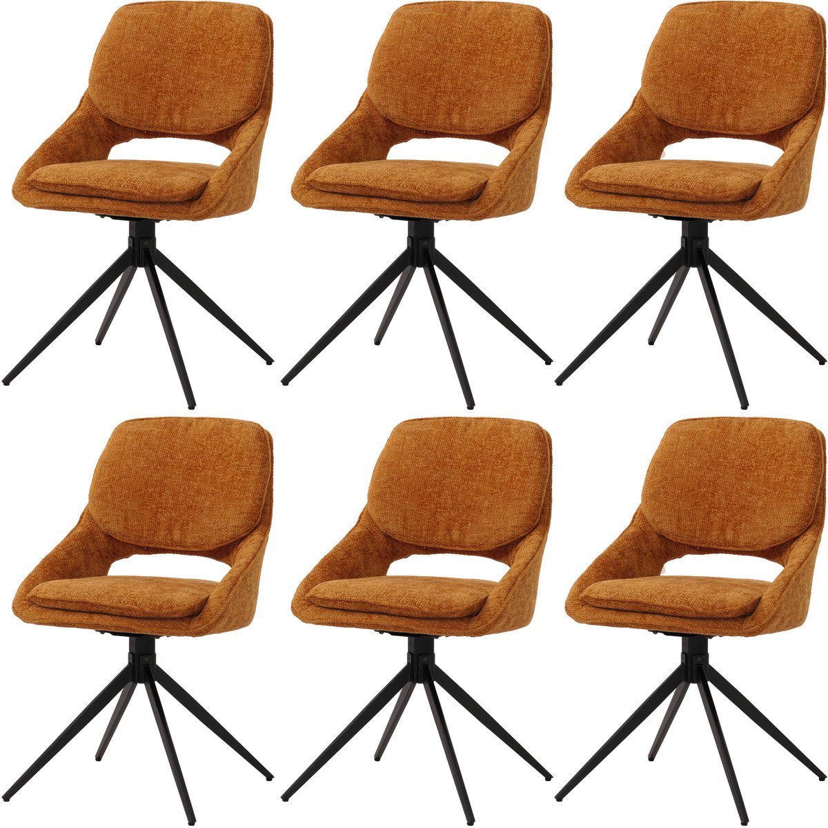 MCW Set van 6 eetkamerstoelen MCW-N73, keukenstoel, draaibaar met Auto-Return, stof/textiel chenille (490 g/m²) ~ okergeel