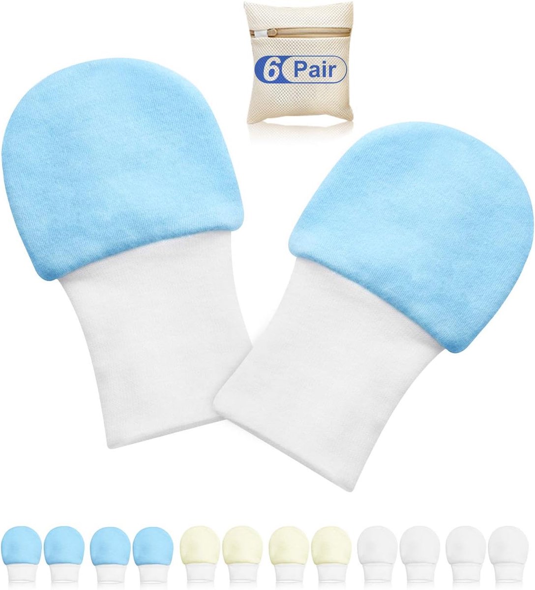 Handschoenen, babyhandschoenen van katoen, geen kras, wanten, babyhandschoenen, geen krashandschoenen voor 0-6 maanden, jongens en meisjes, 6 paar