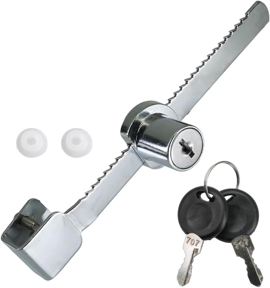 Tandstangslot voor glazen schuifdeuren, vitrineslot, terrari-slot, ratelslot met 2 sleutels, geschikt voor terraria, vitrines, etalages en kasten