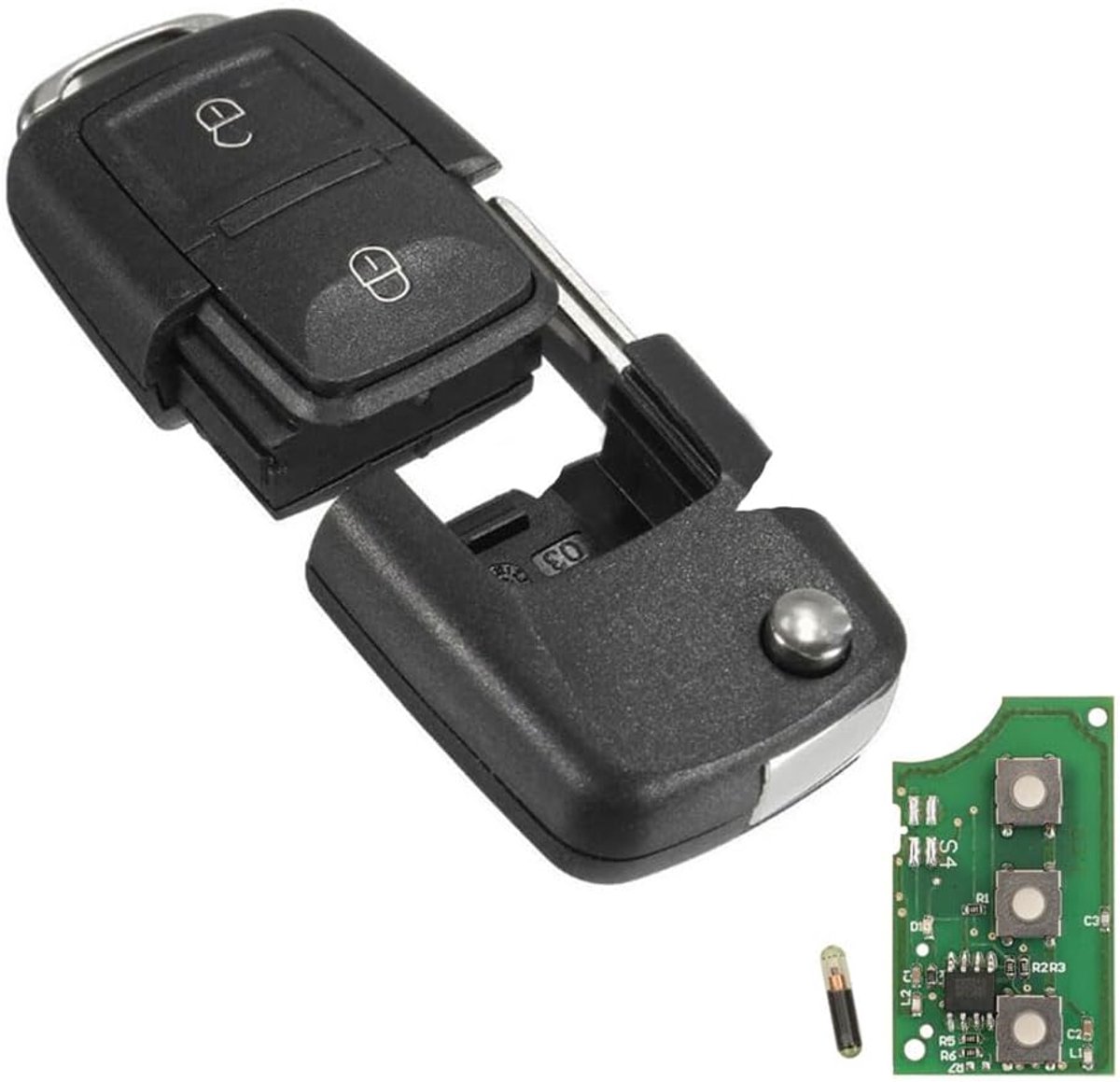 Autosleutelhanger met 2 fliptoetsen, compatibel met VW Passat, Polo, Skoda, Seat, Polo/Golf/Beetle, 434 MHz, ID48 1J0959753AG (2B-433 MHz)